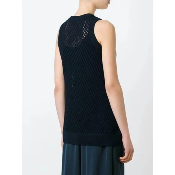 VINCE Sleeveless Mesh Stitched Top In Coastal Blue Navy Size Small Open Knit - Picture 3 of 9